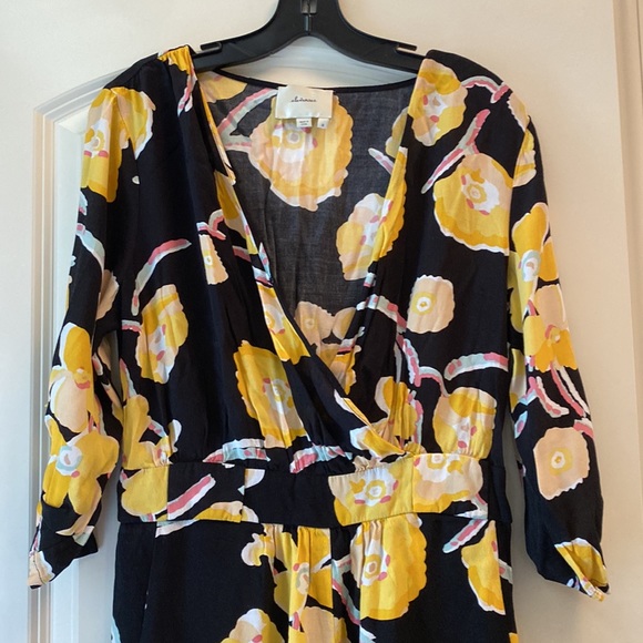 ANTHROPOLOGIE | Elevenses Yellow Black Floral Romper women’s Medium - Picture 3 of 9